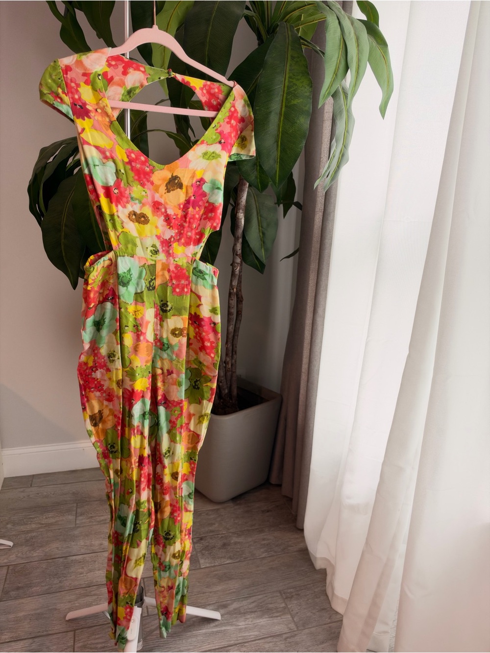 FARM Rio Backless Floral Jumpsuit - Pink, Yellow, Green